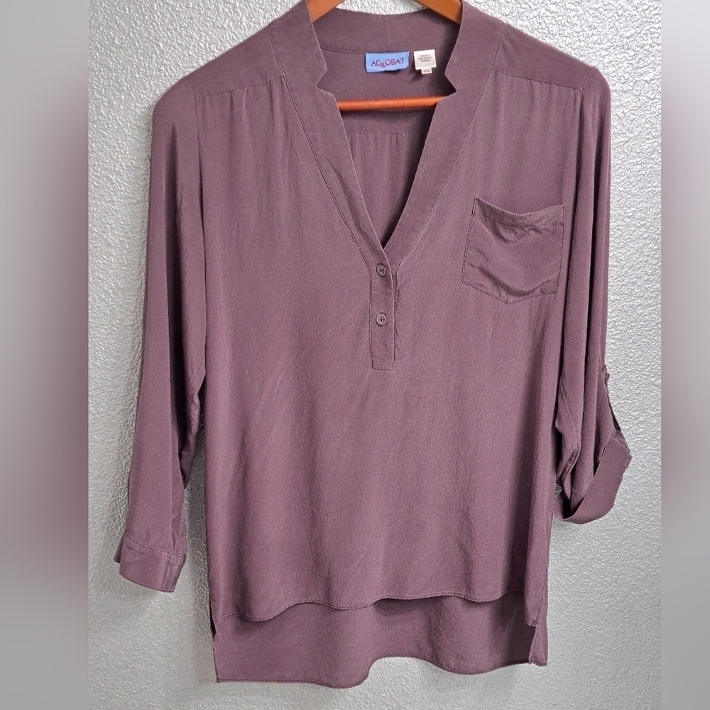 Acrobat Mauve 100% Silk Blouse Size XS - Picture 5 of 13